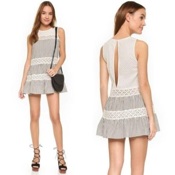 English Factory Dresses & Skirts - English Factory Black Eyelet Stripe Mini Dress M